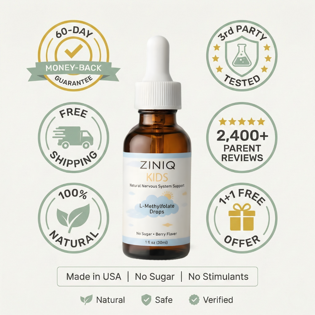 ZINIQ™ Kids - L Methylfolate, Natural Nervous System Support  Help Your Child Settle. Feel Safe at Home Again.