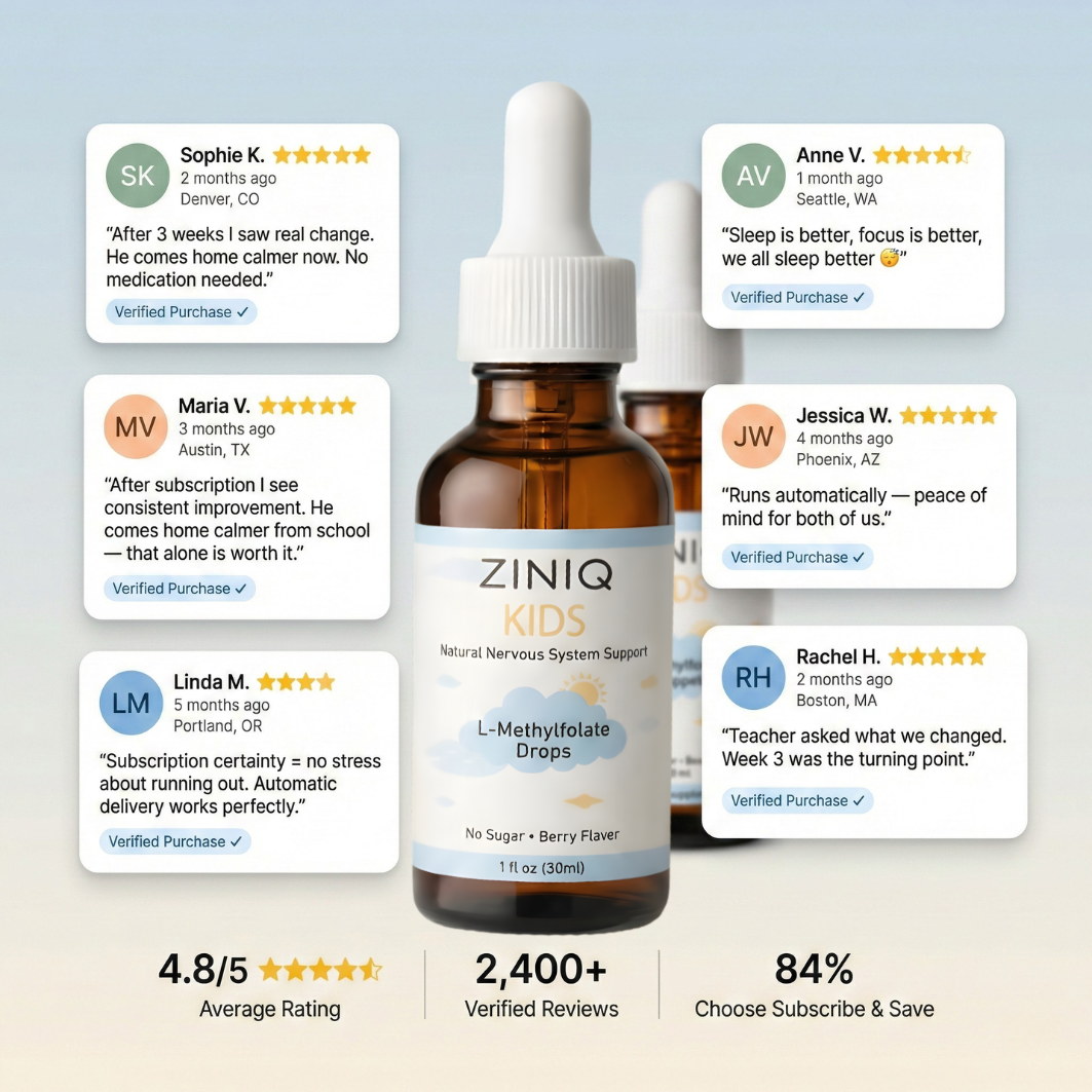 ZINIQ™ Kids - L Methylfolate, Natural Nervous System Support  Help Your Child Settle. Feel Safe at Home Again.