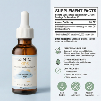 ZINIQ™ Kids - L Methylfolate, Natural Nervous System Support  Help Your Child Settle. Feel Safe at Home Again.