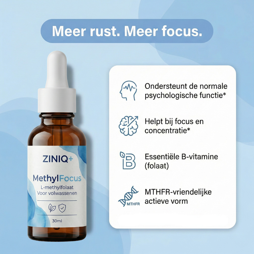 ZINIQ+ MethylFocus Volwassenen | Geactiveerd folaat voor rust, focus en mentale veerkracht