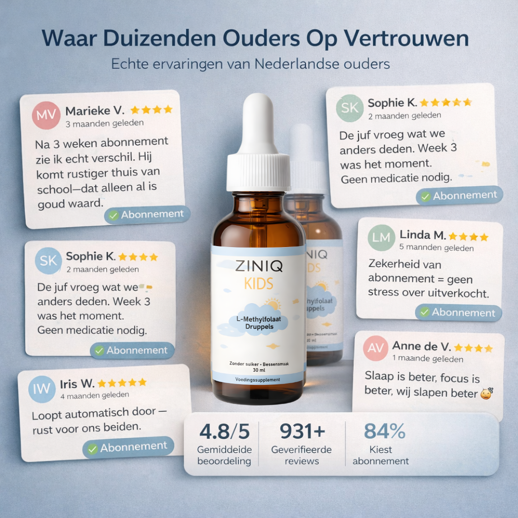 ZINIQ™ KIDS L-Methylfolaat | Meer rust. Meer focus en een kind dat zich weer goed voelt in zijn eigen hoofd.