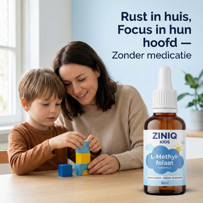 ZINIQ Kids L-Methylfolaat | Rust in het hoofd na schooltijd — zonder medicatie. en een kind dat zich weer goed voelt in zijn eigen hoofd.